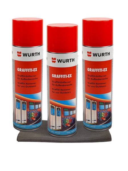 3 X Würth Graffiti-Entferner Graffiti-EX Außenbereich 3-45, 3x500ml + inkl. Reinigungstuch