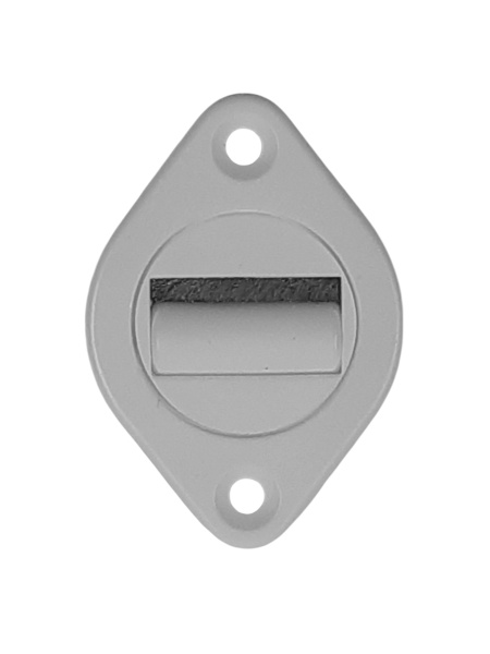 Gurtführung aus Kunststoff, drehbar, mit Bürsteneinsatz und Leitrolle, bis 23 mm Gurt, 42mm Lochabst